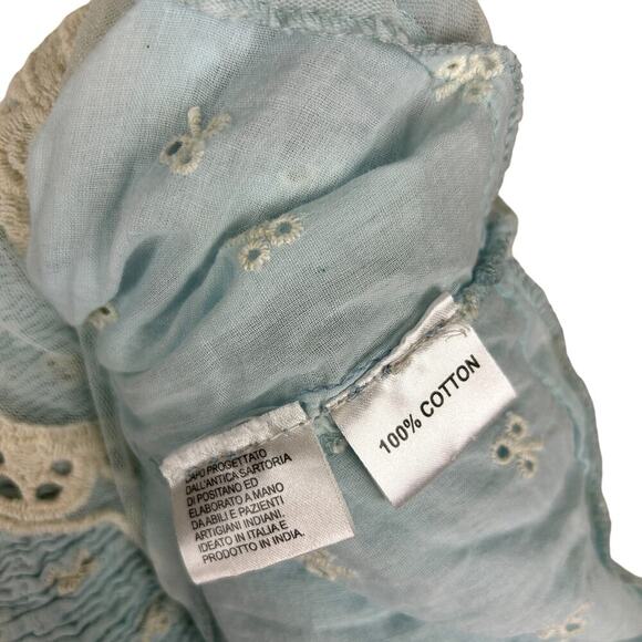Antica Sartoria Baby Blue Shirred Tie Shoulder Daisy Lace Trim Sundress OSFM - Picture 5 of 5